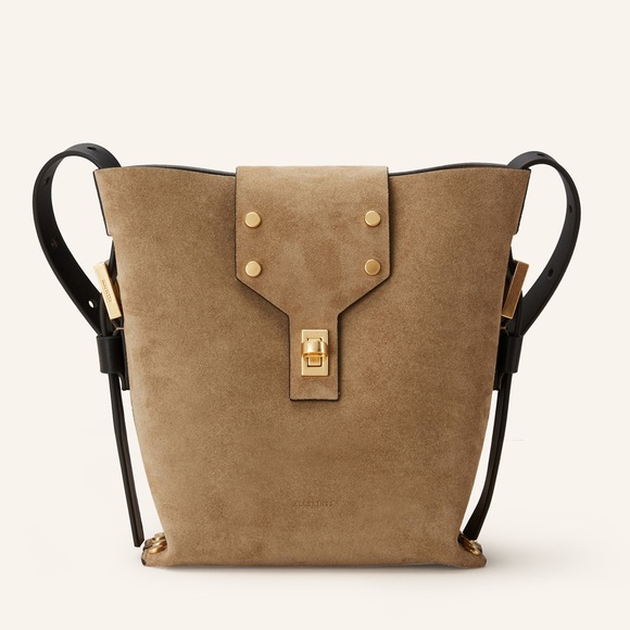 All Saints Handbags - All Saints | NEW! Sughero Brown Suede Miro Stud Embellished Crossbody Bag